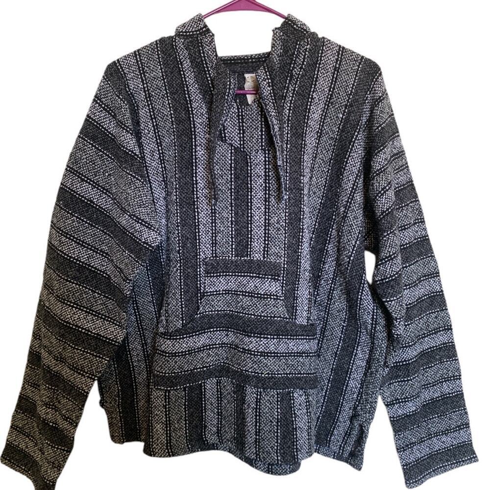 Vintage 90s Artesanias Mago Pullover Drug Rug Style Hoodie-Gray/Black-Size XL